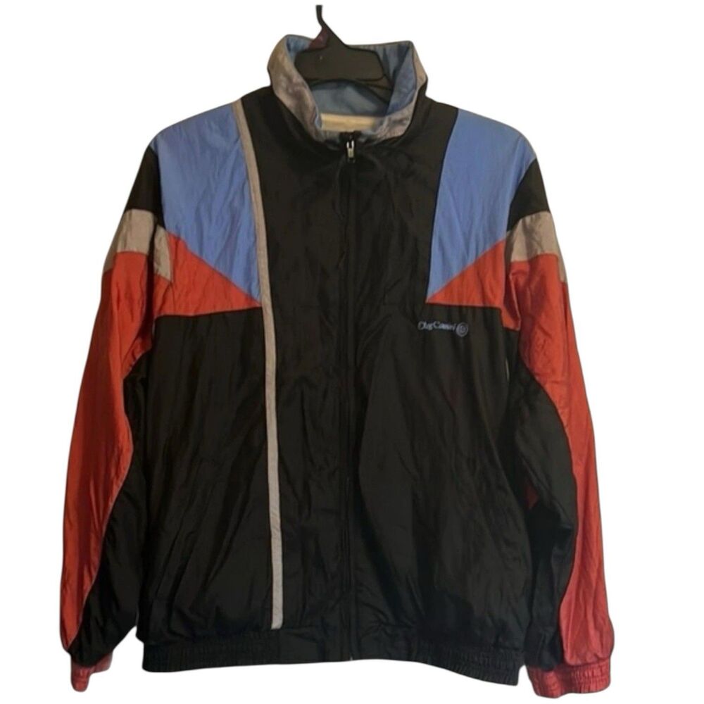 Oleg Cassini Windbreaker Track Jacket Colorblock Nylon Retro 90s Men XL Black 🔥